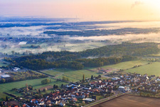 Erlenbachtal in the early morning mist in the district Minderslachen in Kandel in the state Rhineland-Palatinate, Germany