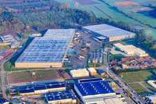 Aerial view of Zufall Logistics in the Horst industrial park in the district Minderslachen in Kandel in the state Rhineland-Palatinate, Germany