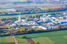 LANDAU EAST industrial area with APL Automobil-Prüftechnik Landau GmbH in Landau in der Pfalz in the state Rhineland-Palatinate, Germany from the plane