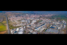 Panoramic perspective Town View of the streets and houses of the residential areas in Gruenstadt in the state Rhineland-Palatinate, Germany