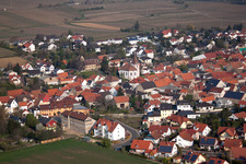 Aerial photograpy of Town View of the streets and houses of the residential areas in Bockenheim an der Weinstrasse in the state Rhineland-Palatinate