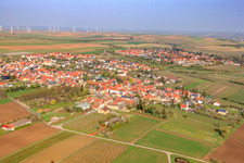 Aerial view of View of the town from the southeast in Ober-Flörsheim in the state Rhineland-Palatinate, Germany