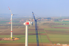 Wind turbine construction site in Gabsheim in the state Rhineland-Palatinate, Germany seen from above