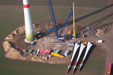 Aerial photograpy of Construction site for wind turbine installation of juwi Holding AG in Gabsheim in the state Rhineland-Palatinate, Germany
