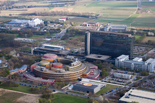 ZDF in the district Lerchenberg in Mainz in the state Rhineland-Palatinate, Germany from the plane