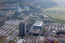 ZDF in the district Lerchenberg in Mainz in the state Rhineland-Palatinate, Germany seen from a drone