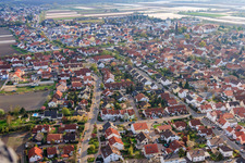 Oblique view of View of the town from the north in Lambsheim in the state Rhineland-Palatinate, Germany