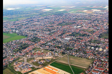 City overview from the southeast in Haßloch in the state Rhineland-Palatinate, Germany