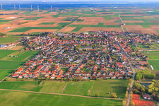 Aerial photograpy of Village view from the north in Ottersheim bei Landau in the state Rhineland-Palatinate, Germany