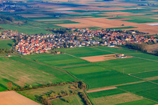 Aerial view of Village view from the northwest in Knittelsheim in the state Rhineland-Palatinate, Germany