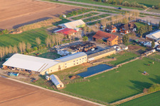 Aerial view of Adamshof, after the fire in the Easter egg painting hall in Kandel in the state Rhineland-Palatinate, Germany