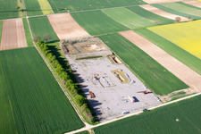 Construction site of geo themral power plants and exhaust towers of thermal power station in Herxheimweyher in the state Rhineland-Palatinate, Germany