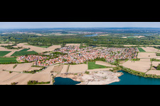 Panoramic perspective Town View of the streets and houses of the residential areas in Leimersheim in the state Rhineland-Palatinate, Germany