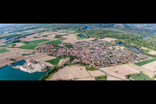 Oblique view of Panoramic perspective Town View of the streets and houses of the residential areas in Leimersheim in the state Rhineland-Palatinate, Germany