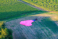Aerial photograpy of Balloon landing on the B38 in the district Ingenheim in Billigheim-Ingenheim in the state Rhineland-Palatinate, Germany