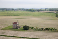 Aerial view of Alley to the chapel near Cesarolo in Cesarolo in Veneto, Italy