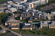Oblique view of Building and production halls on the premises of the chemical manufacturers Pfizer Ltd and Discovery Park in Sandwich in England, United Kingdom