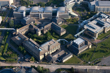 Building and production halls on the premises of the chemical manufacturers Pfizer Ltd and Discovery Park in Sandwich in England, United Kingdom from above