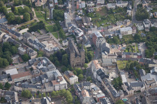 Aerial view of Church building in Old Town- center of downtown in Dudelange in District de Luxembourg, Luxembourg