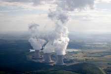 Clouds of smoke on the horizon over the nuclear power plant in Cattenom in Grand Est, France