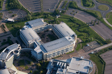 Building and production halls on the premises of the chemical manufacturers Pfizer Ltd and Discovery Park in Sandwich in England, United Kingdom viewn from the air