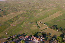 Aerial view of Village on the river bank areas of the river Mosel in Rettel in Grand Est, France