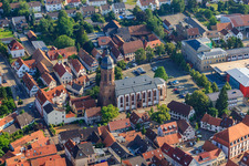 Aerial view of Church market square, Plätzl in Kandel in the state Rhineland-Palatinate, Germany