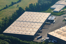 Horst Industrial Estate, Zufall Logistics Center in the district Minderslachen in Kandel in the state Rhineland-Palatinate, Germany seen from a drone