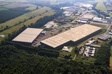 Aerial view of Horst Industrial Estate, Zufall Logistics Center in the district Minderslachen in Kandel in the state Rhineland-Palatinate, Germany