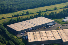Oblique view of Horst Industrial Estate, Zufall Logistics Center in the district Minderslachen in Kandel in the state Rhineland-Palatinate, Germany