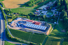Geothermal plant of Pfalzwerke geofuture GmbH at Insheim on the A65 in Insheim in the state Rhineland-Palatinate, Germany from a drone