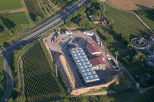 Oblique view of Power plants of geo-thermal power station on A65 in Insheim in the state Rhineland-Palatinate