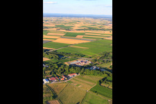 Geothermal plant of Pfalzwerke geofuture GmbH at Insheim on the A65 in Insheim in the state Rhineland-Palatinate, Germany viewn from the air