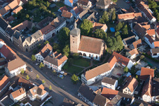 Town View of the streets and houses of the residential areas in the district Billigheim in Billigheim-Ingenheim in the state Rhineland-Palatinate from above