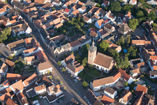 Town View of the streets and houses of the residential areas in the district Billigheim in Billigheim-Ingenheim in the state Rhineland-Palatinate out of the air