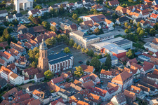 Church building in of Sankt Georgskirche, town-hall and primary school in Old Town- center of downtown in Kandel in the state Rhineland-Palatinate, Germany