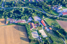 Aerial view of Obsthof Zirker KG and riding stables at Langgasserweg in Herxheim bei Landau in the state Rhineland-Palatinate, Germany