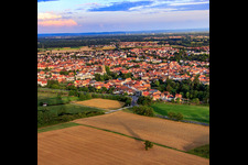 Aerial photograpy of City view from NW in Rülzheim in the state Rhineland-Palatinate, Germany
