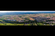 Oblique view of Panoramic perspective Town View of the streets and houses of the residential areas in Herxheim bei Landau (Pfalz) in the state Rhineland-Palatinate, Germany
