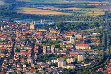 Aerial view of City overview to the Rhine from the southwest in Speyer in the state Rhineland-Palatinate, Germany
