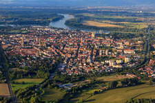 Aerial photograpy of City overview to the Rhine from the southwest in Speyer in the state Rhineland-Palatinate, Germany