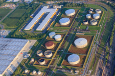 TanQuid fuel depot at the airport in Speyer in the state Rhineland-Palatinate, Germany from above