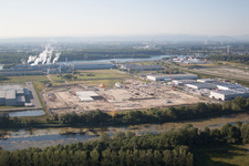 Oberwald industrial area in Wörth am Rhein in the state Rhineland-Palatinate, Germany seen from above