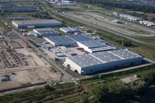 Oberwald industrial area in Wörth am Rhein in the state Rhineland-Palatinate, Germany viewn from the air