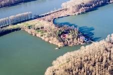 Aerial view of Linkenheim, Rott Island in Linkenheim-Hochstetten in the state Baden-Wuerttemberg, Germany
