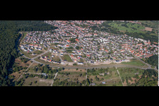 Panoramic perspective Construction sites for new construction residential area of detached housing estate West in Jockgrim in the state Rhineland-Palatinate, Germany