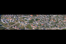 Aerial view of Panoramic perspective Construction sites for new construction residential area of detached housing estate West in Jockgrim in the state Rhineland-Palatinate, Germany