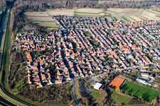 Town View of the streets and houses of the residential areas in the district Liedolsheim in Dettenheim in the state Baden-Wurttemberg