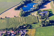 Seehof (corn maze) in Leimersheim in the state Rhineland-Palatinate, Germany out of the air