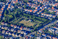 Aerial view of Old Cemetery in Sandhausen in the state Baden-Wuerttemberg, Germany
